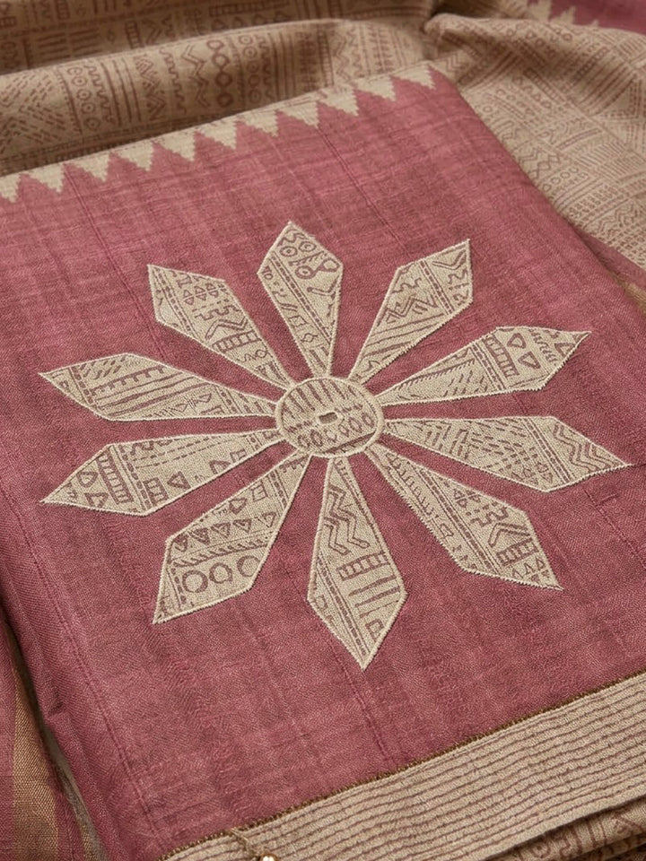 Onion Pink Art Silk Printed Unstitched Dress Material