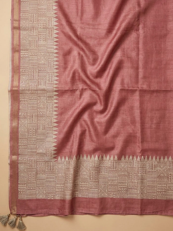 Onion Pink Art Silk Printed Unstitched Dress Material