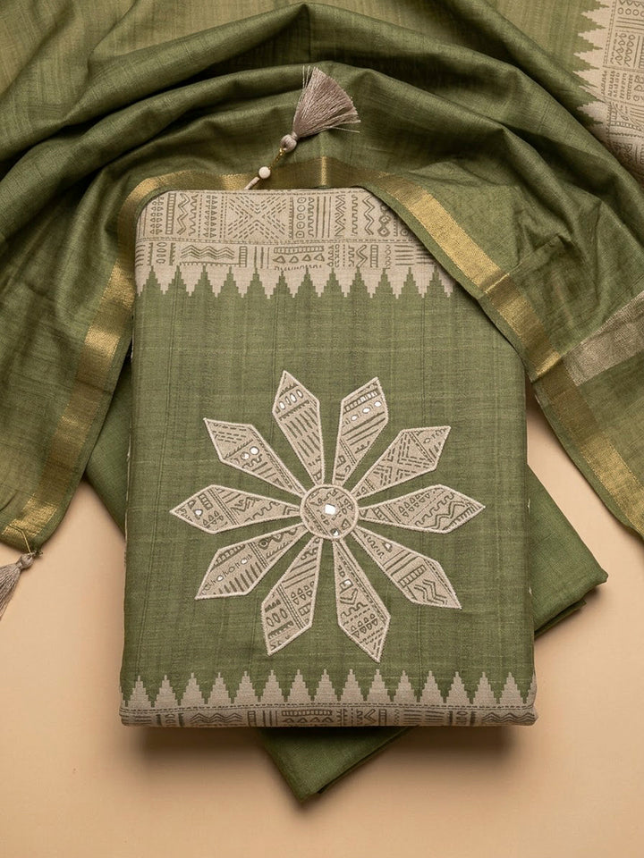Pista Green Art Silk Printed Unstitched Dress Material