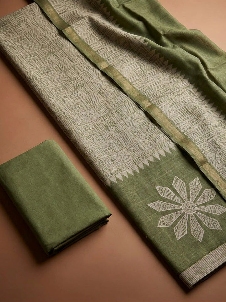 Pista Green Art Silk Printed Unstitched Dress Material