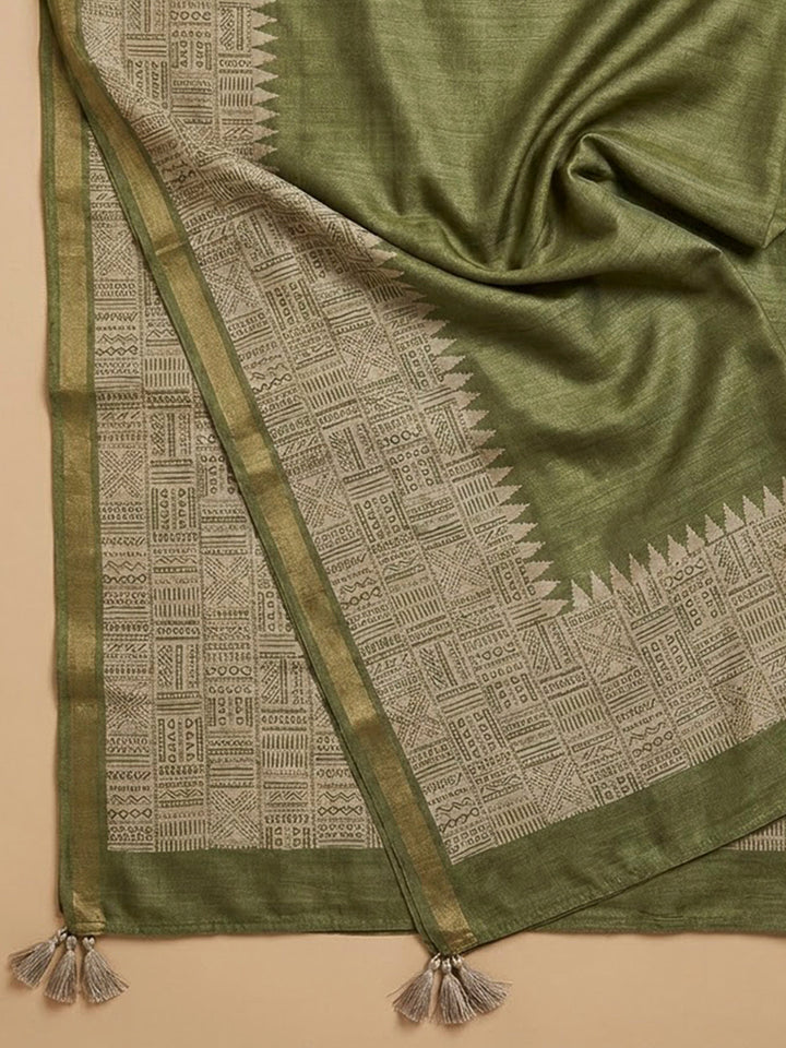 Pista Green Art Silk Printed Unstitched Dress Material