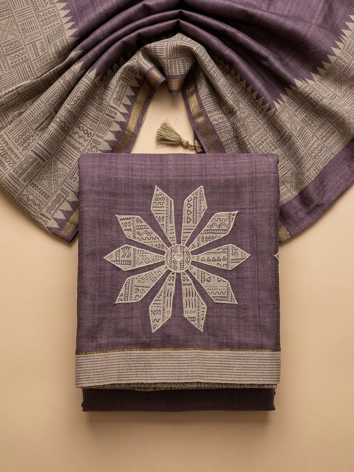 Purple Art Silk Printed Unstitched Dress Material