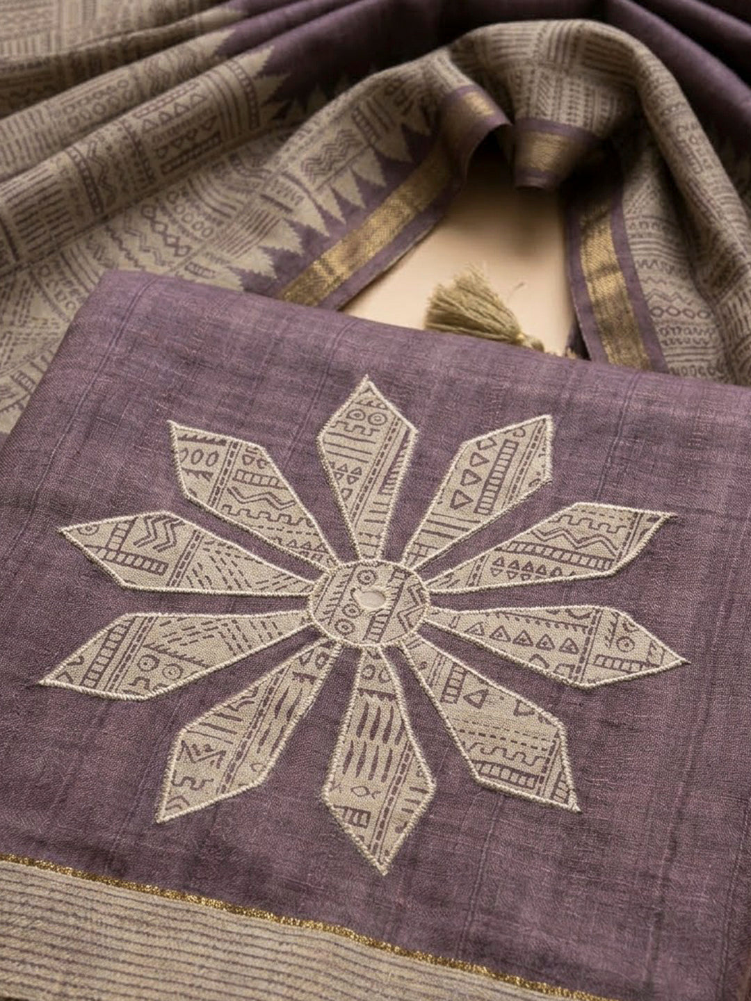 Purple Art Silk Printed Unstitched Dress Material