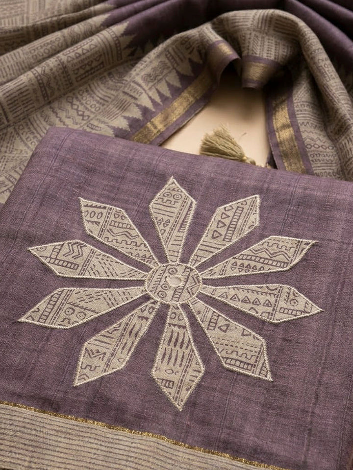 Purple Art Silk Printed Unstitched Dress Material