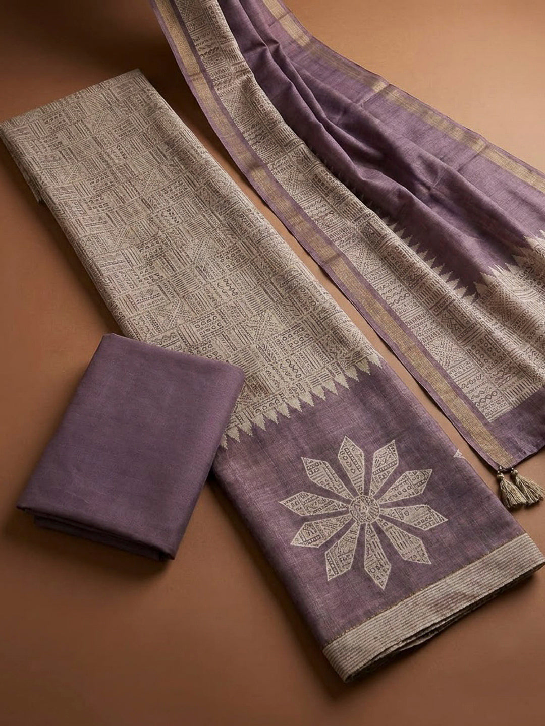 Purple Art Silk Printed Unstitched Dress Material
