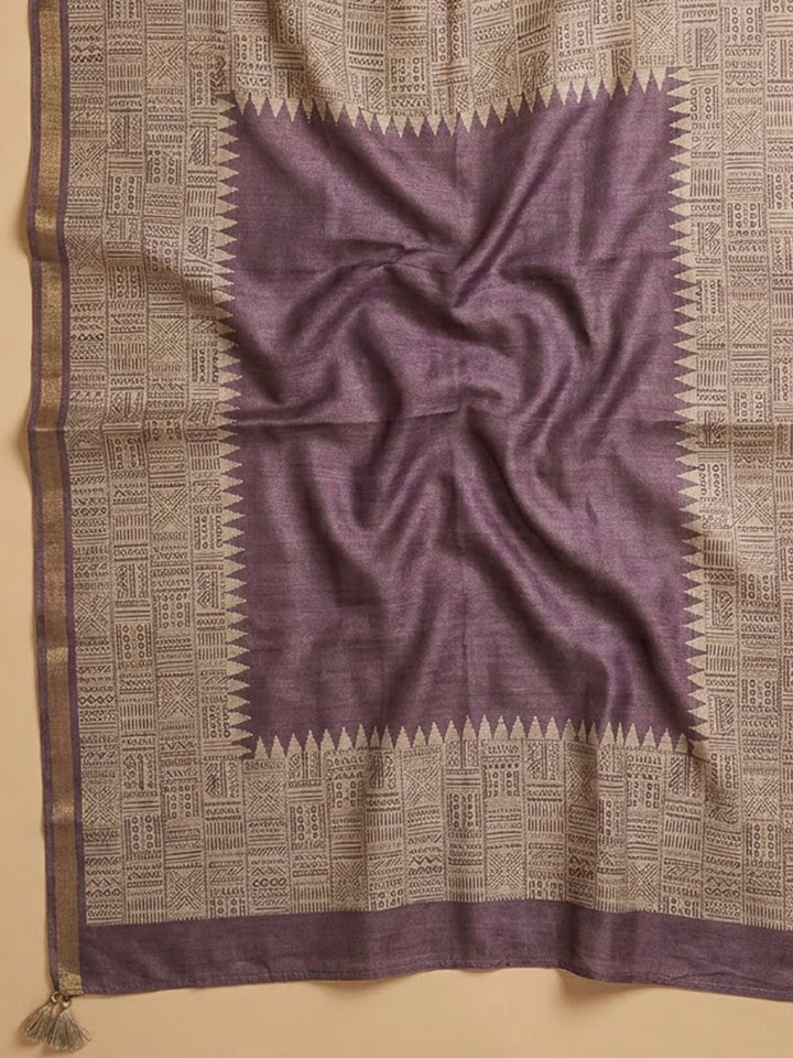 Purple Art Silk Printed Unstitched Dress Material