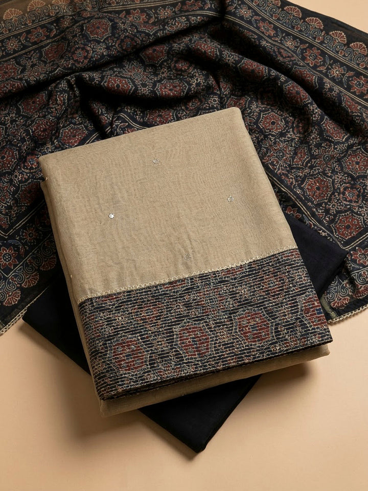 Black Chanderi Printed Unstitched Dress Material