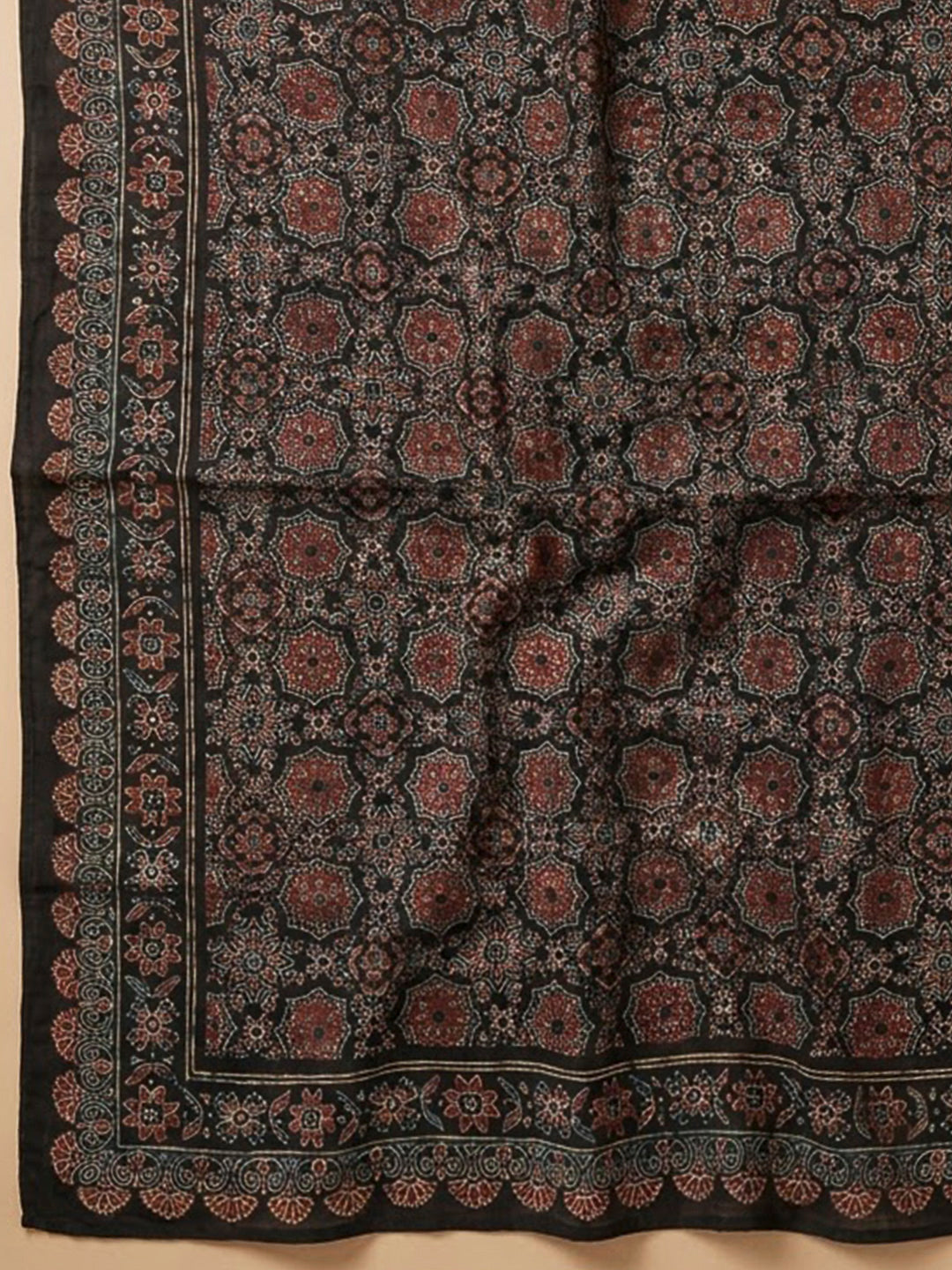 Black Chanderi Printed Unstitched Dress Material