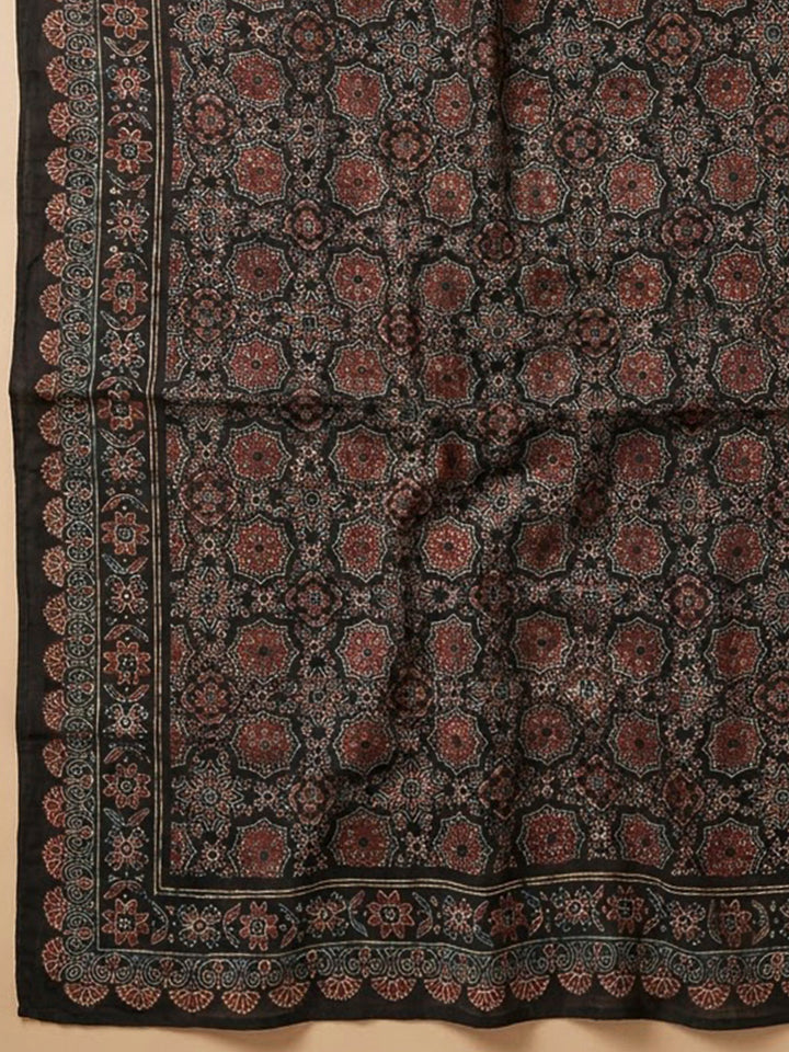 Black Chanderi Printed Unstitched Dress Material