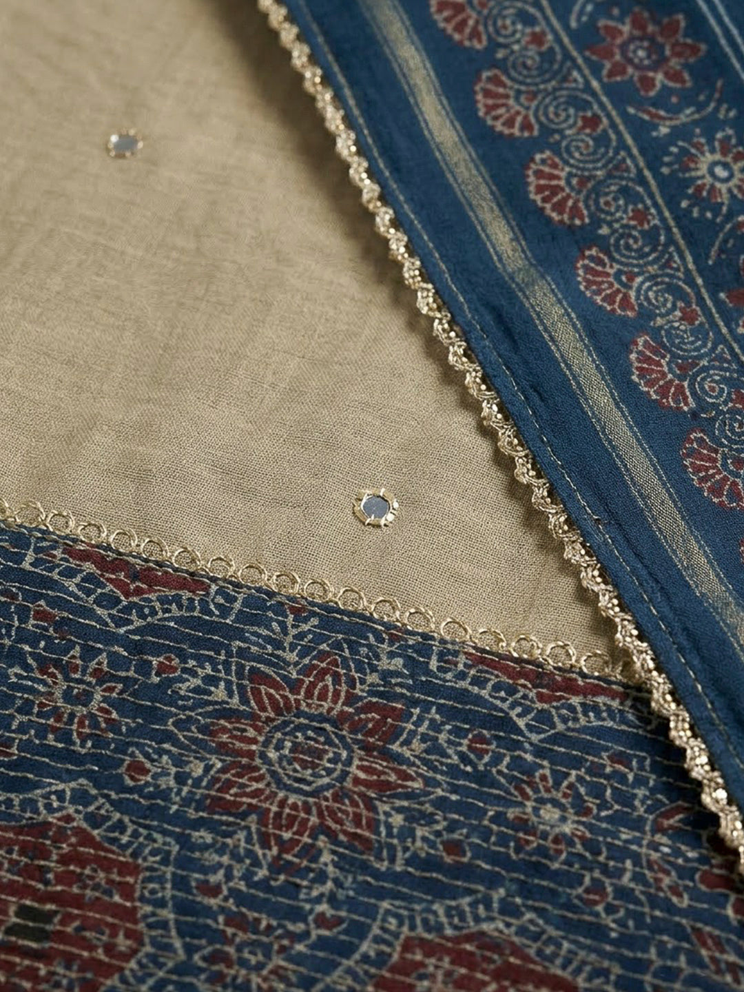 Blue Chanderi Printed Unstitched Dress Material