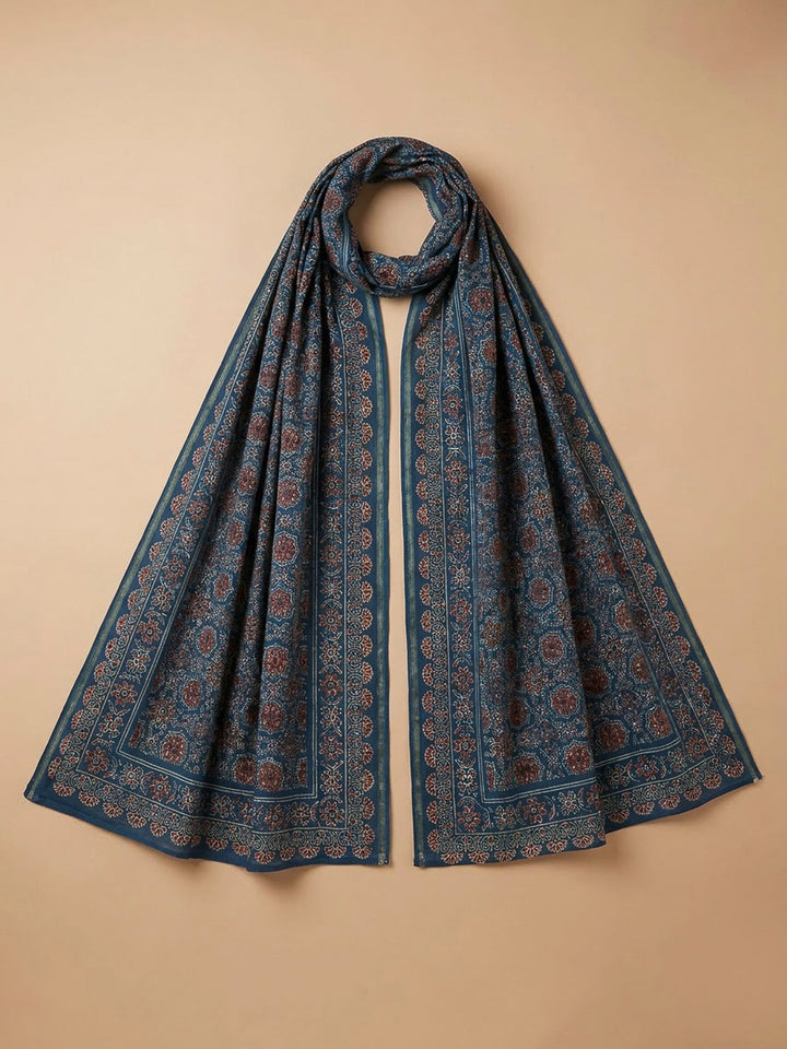 Blue Chanderi Printed Unstitched Dress Material