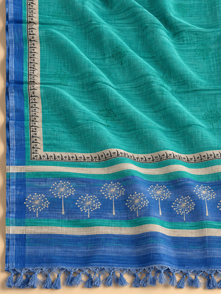 Blue Tussar Embroidered Unstitched Dress Material