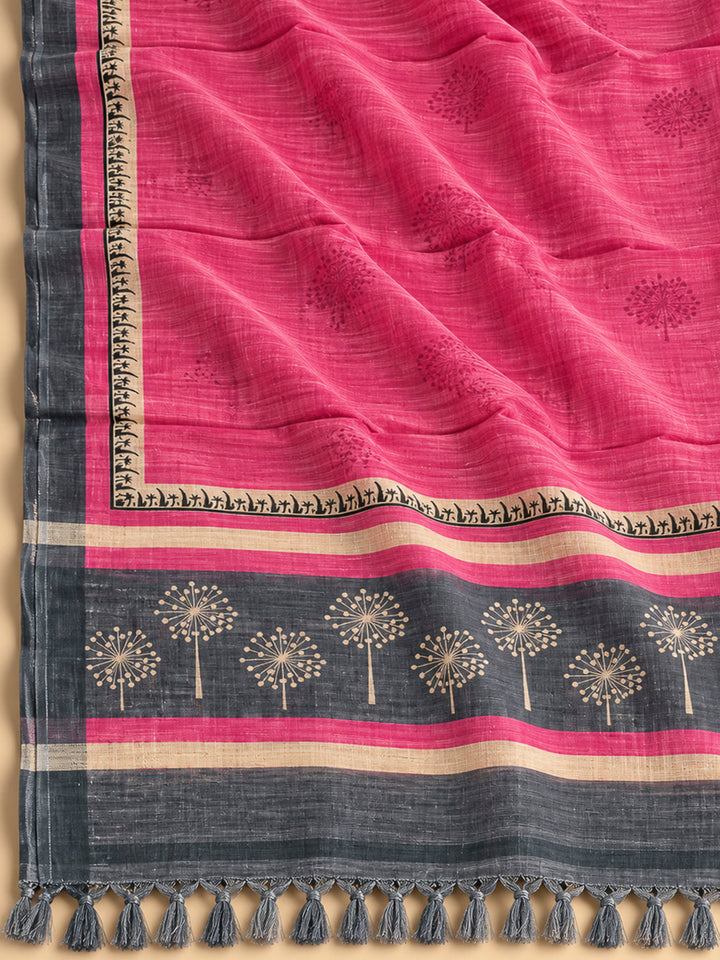 Grey Tussar Embroidered Unstitched Dress Material
