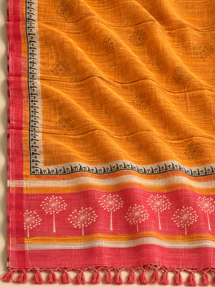 Peach Tussar Embroidered Unstitched Dress Material