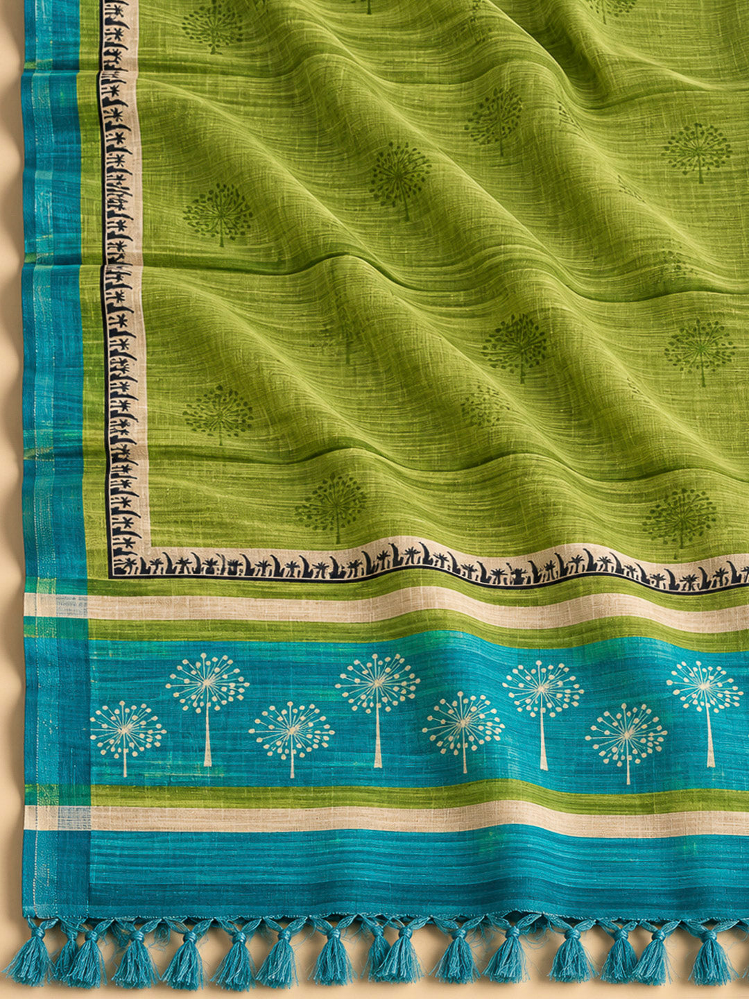 Rama Green Tussar Embroidered Unstitched Dress Material