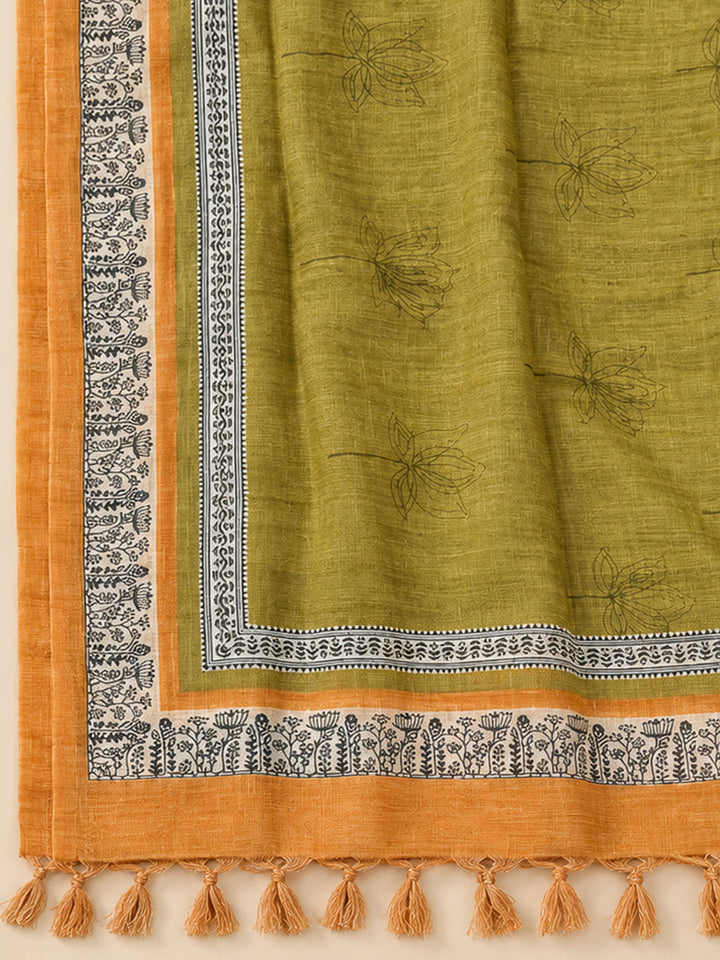 Mustard Chanderi Embroidered Unstitched Dress Material