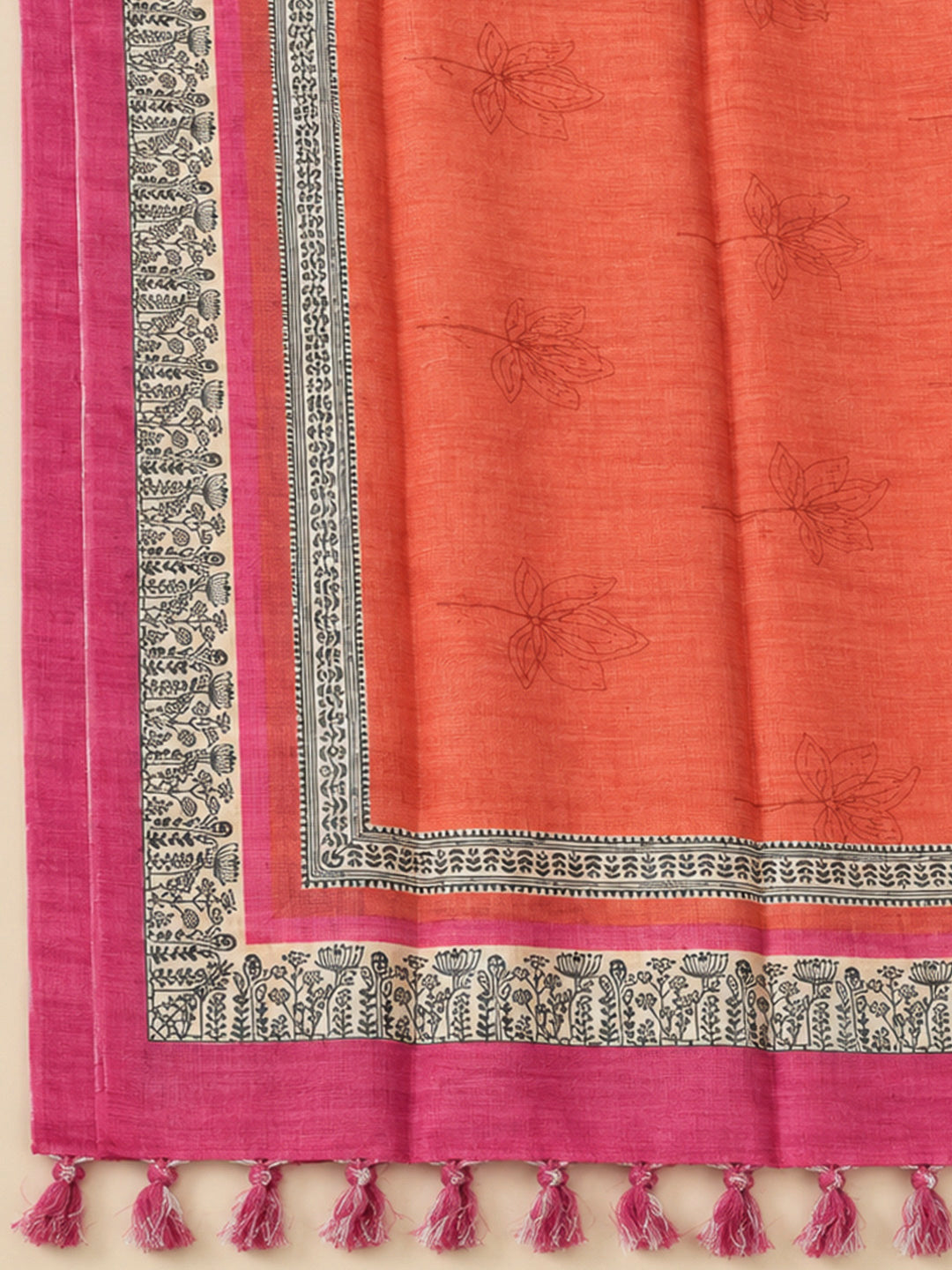 Orange Chanderi Embroidered Unstitched Dress Material