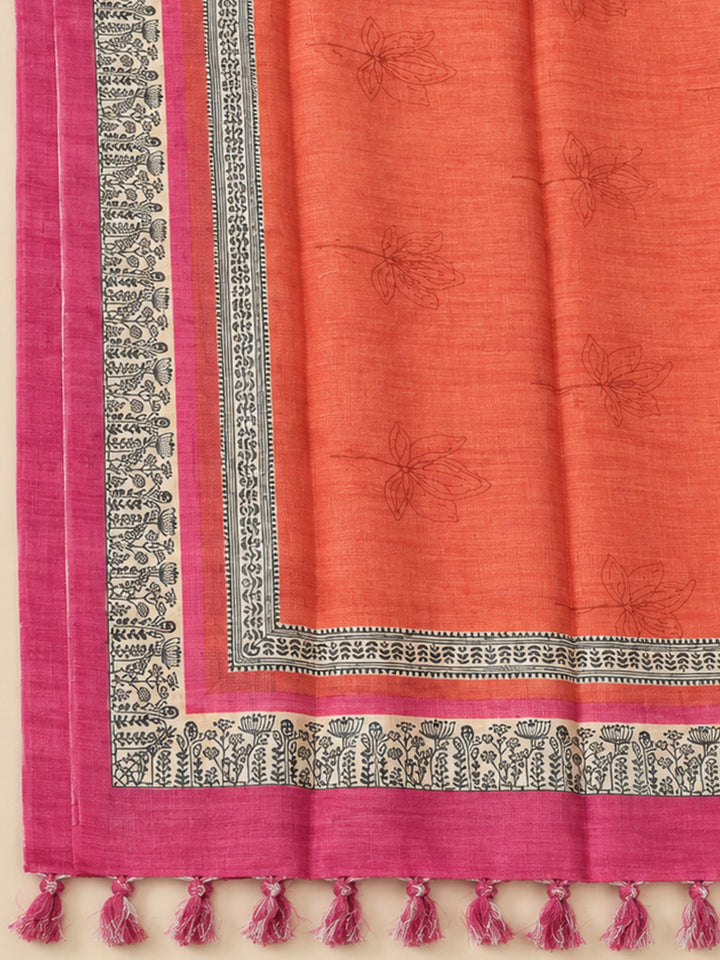 Orange Chanderi Embroidered Unstitched Dress Material
