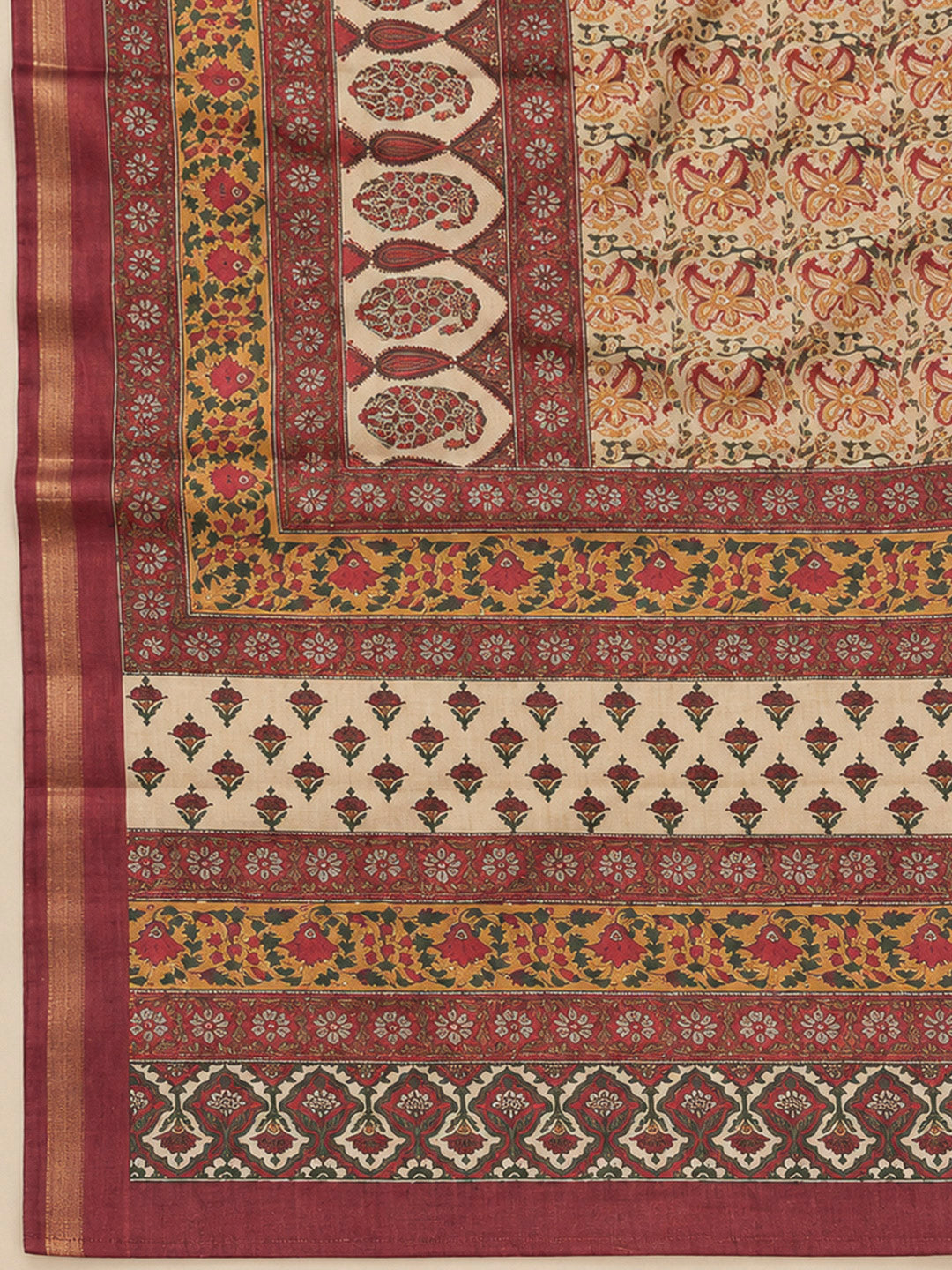 Beige Tussar Printed Unstitched Dress Material