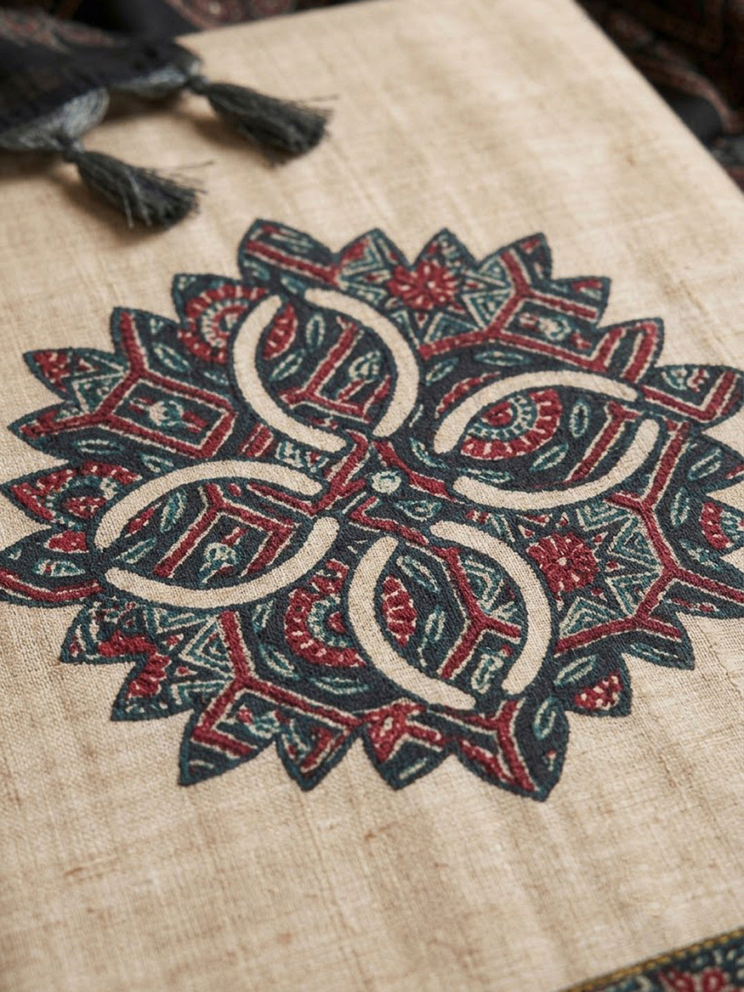 Black Tussar Printed Unstitched Dress Material