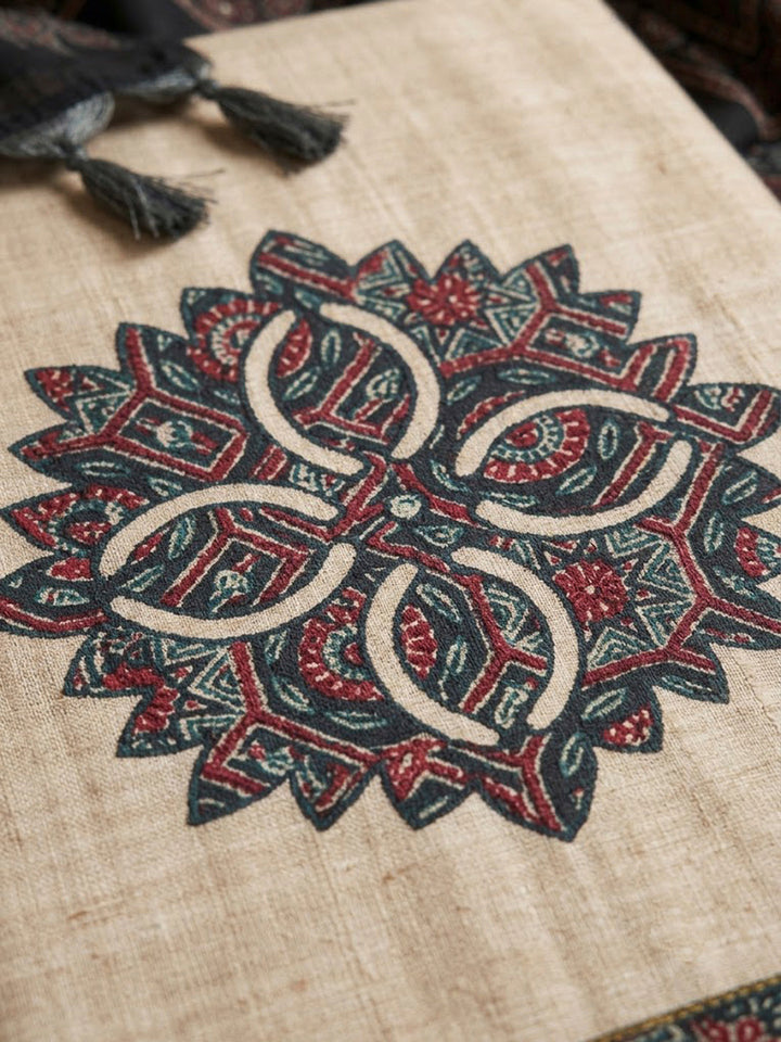 Black Tussar Printed Unstitched Dress Material