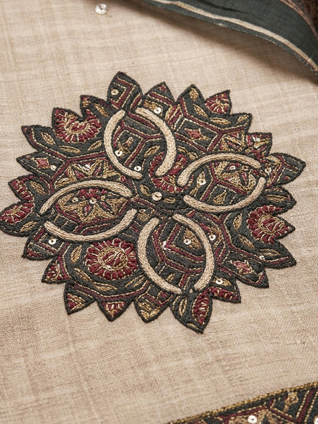 Green Tussar Printed Unstitched Dress Material