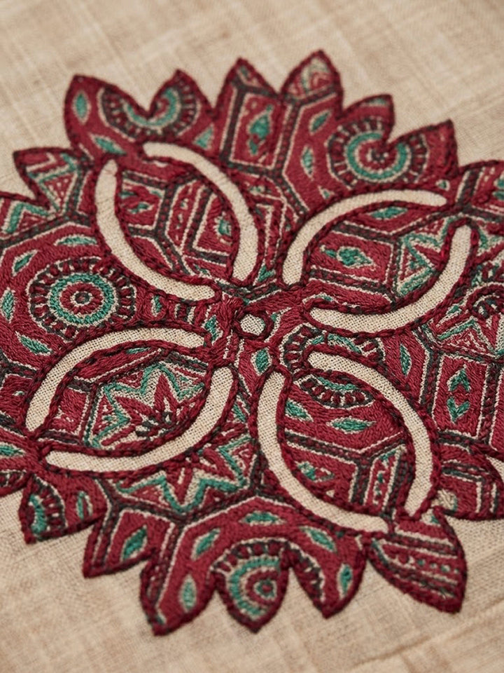 Red Tussar Printed Unstitched Dress Material
