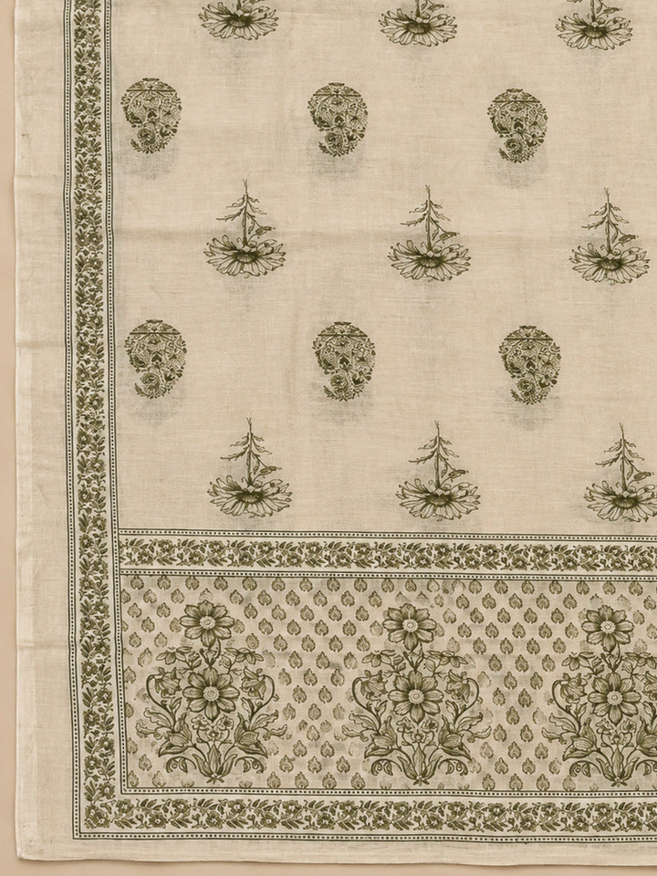 Beige Chanderi Embroidered Unstitched Dress Material