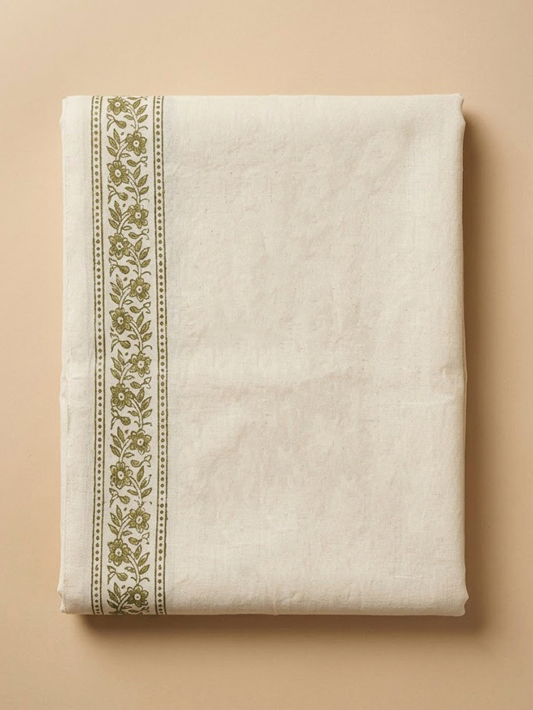 Beige Chanderi Embroidered Unstitched Dress Material