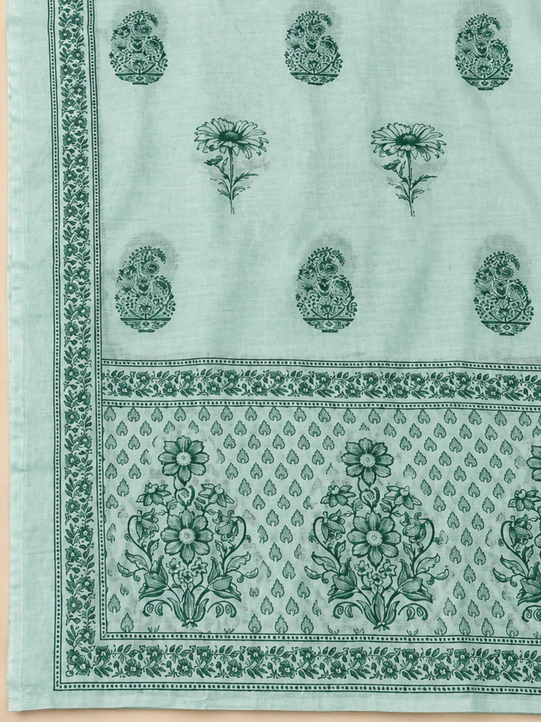 Sea Green Chanderi Embroidered Unstitched Dress Material