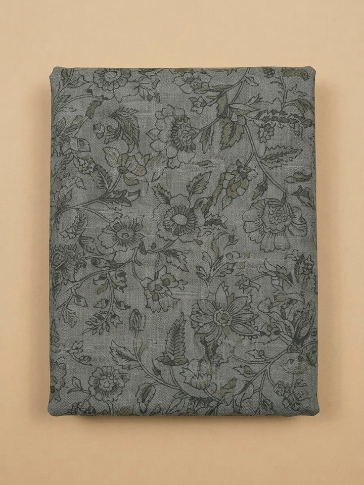 Grey Chanderi Printed Unstitched Dress Material