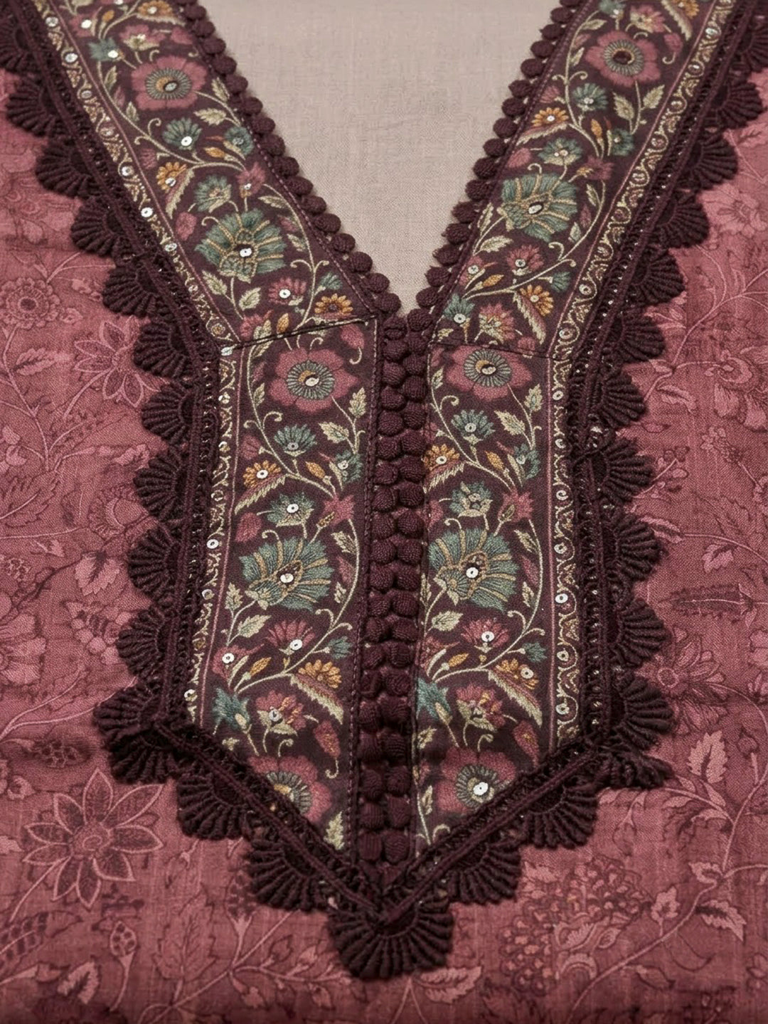 Onion Pink Chanderi Printed Unstitched Dress Material