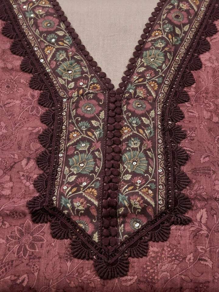 Onion Pink Chanderi Printed Unstitched Dress Material