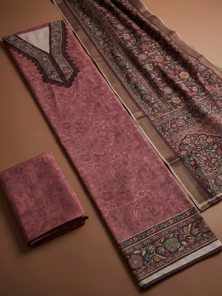 Onion Pink Chanderi Printed Unstitched Dress Material