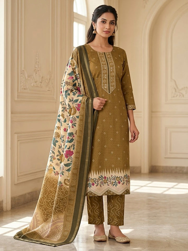 MehndiArt Silk Printed Unstitched Dress Material