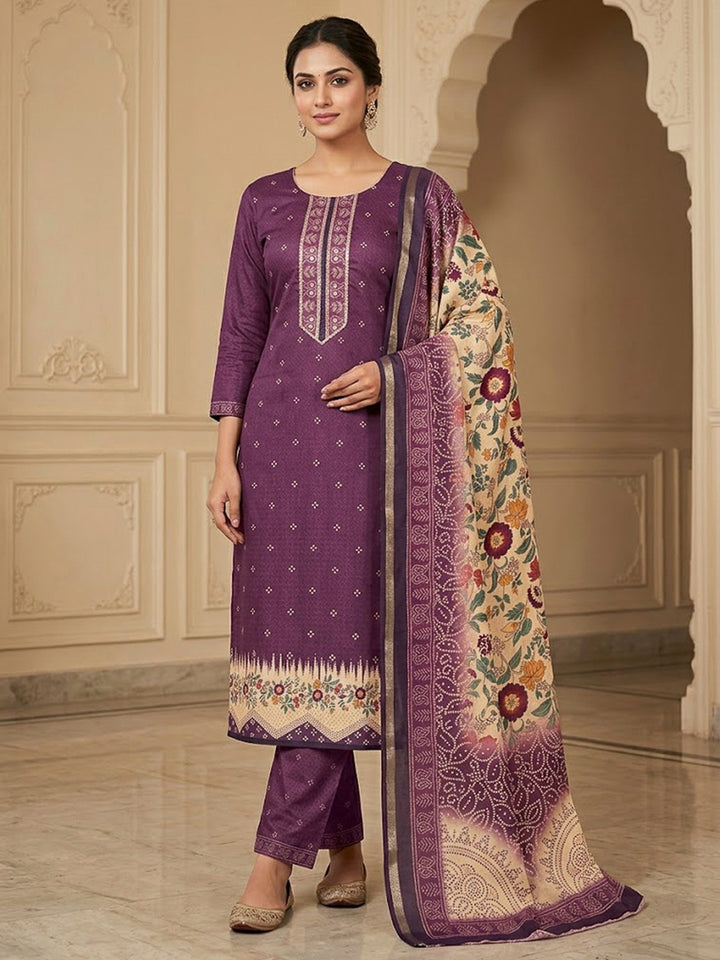 PurpleArt Silk Printed Unstitched Dress Material