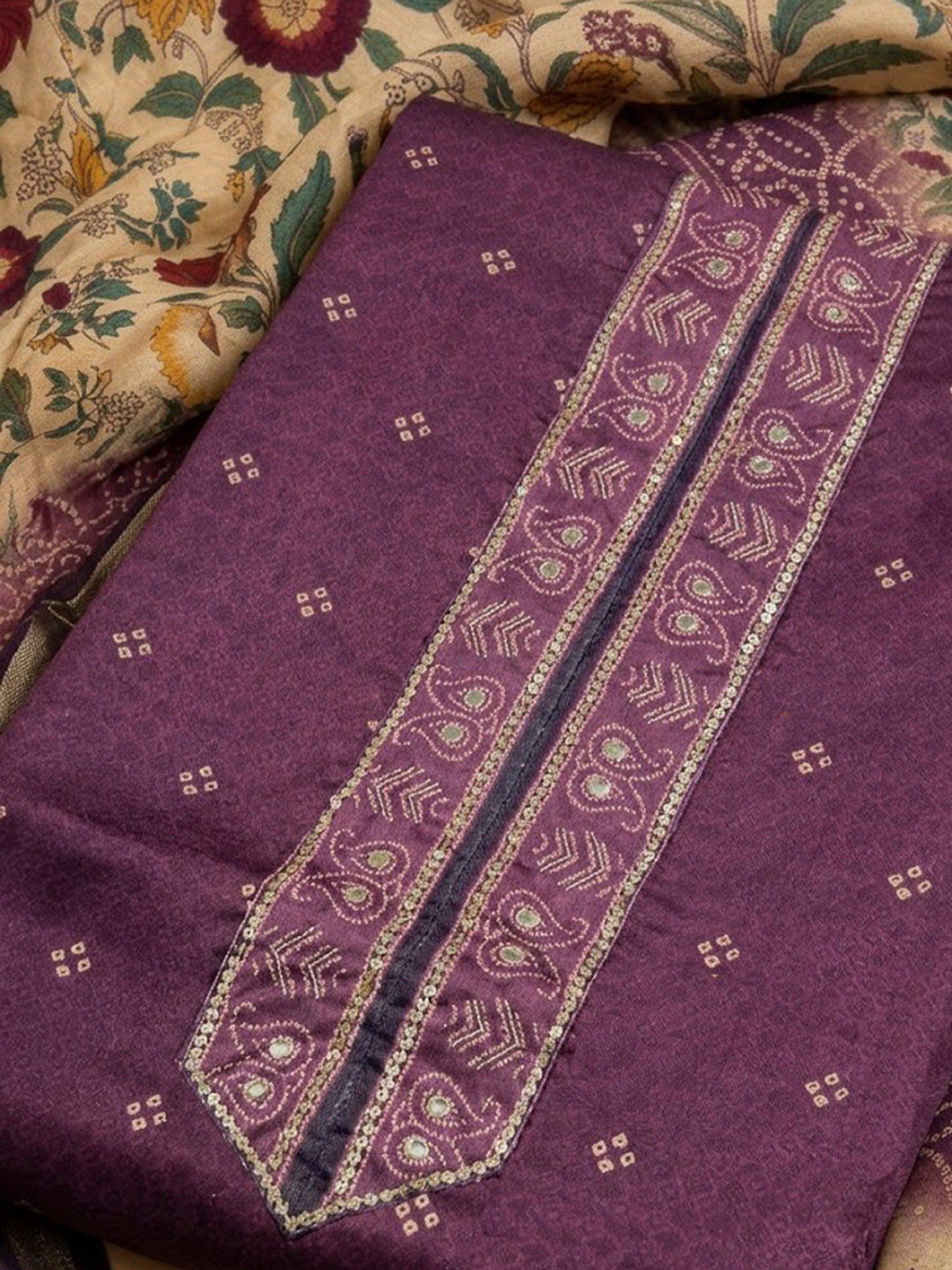 PurpleArt Silk Printed Unstitched Dress Material