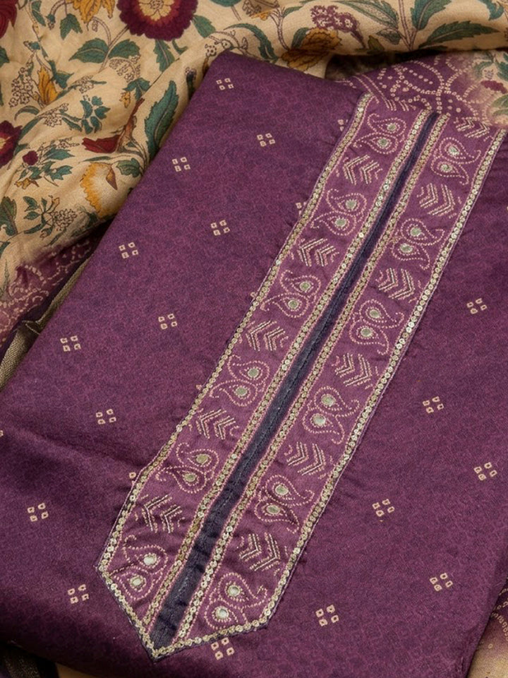 PurpleArt Silk Printed Unstitched Dress Material