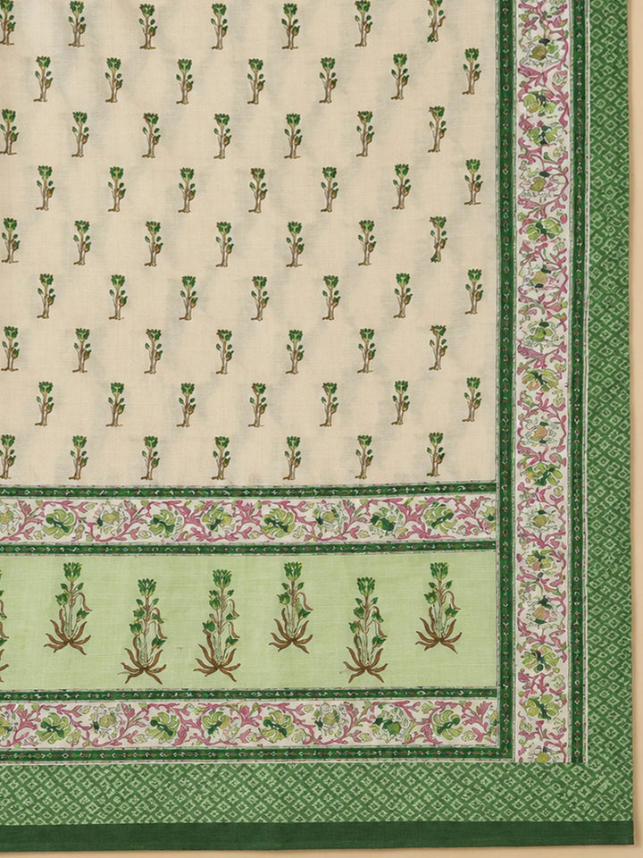 Green Tussar Printed Unstitched Dress Material
