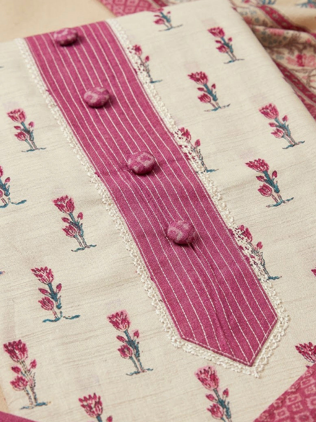 Onion Pink Tussar Printed Unstitched Dress Material