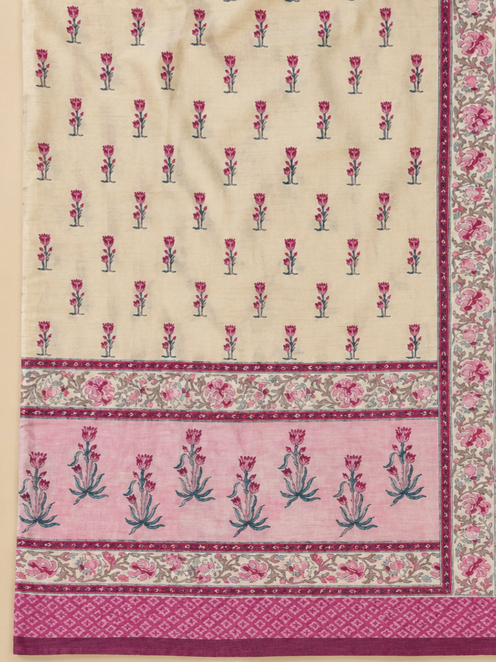 Onion Pink Tussar Printed Unstitched Dress Material
