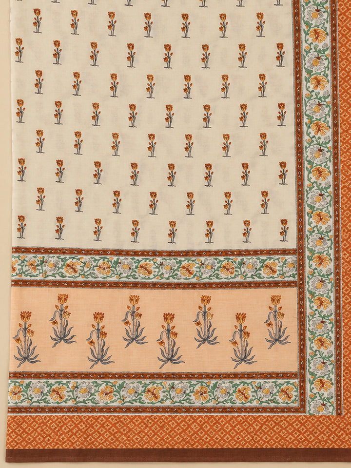 Rust Tussar Printed Unstitched Dress Material