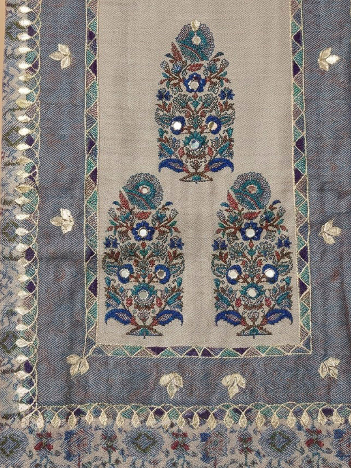 Blue Chanderi Embroidered Unstitched Dress Material
