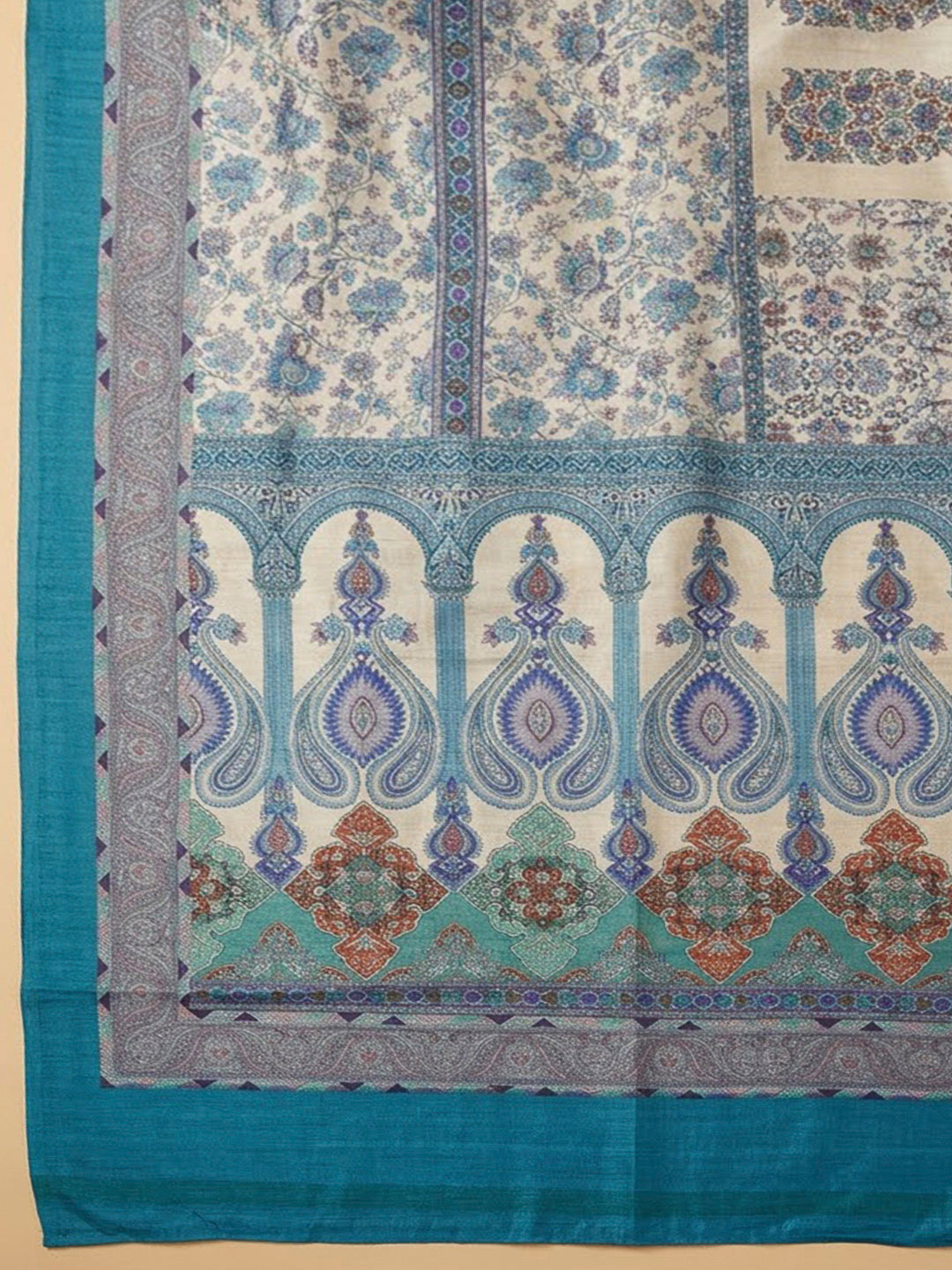 Blue Chanderi Embroidered Unstitched Dress Material