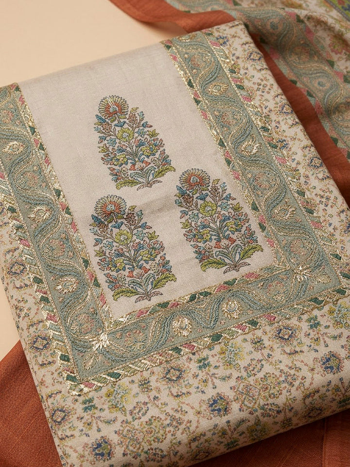 Rust Chanderi Embroidered Unstitched Dress Material