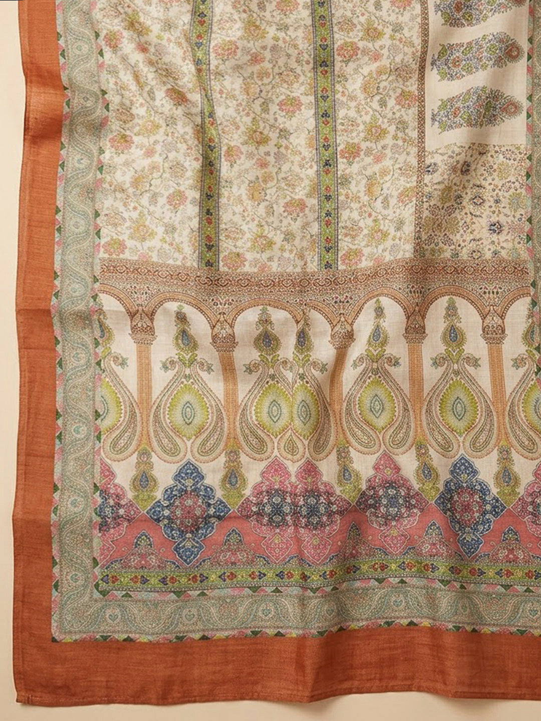 Rust Chanderi Embroidered Unstitched Dress Material