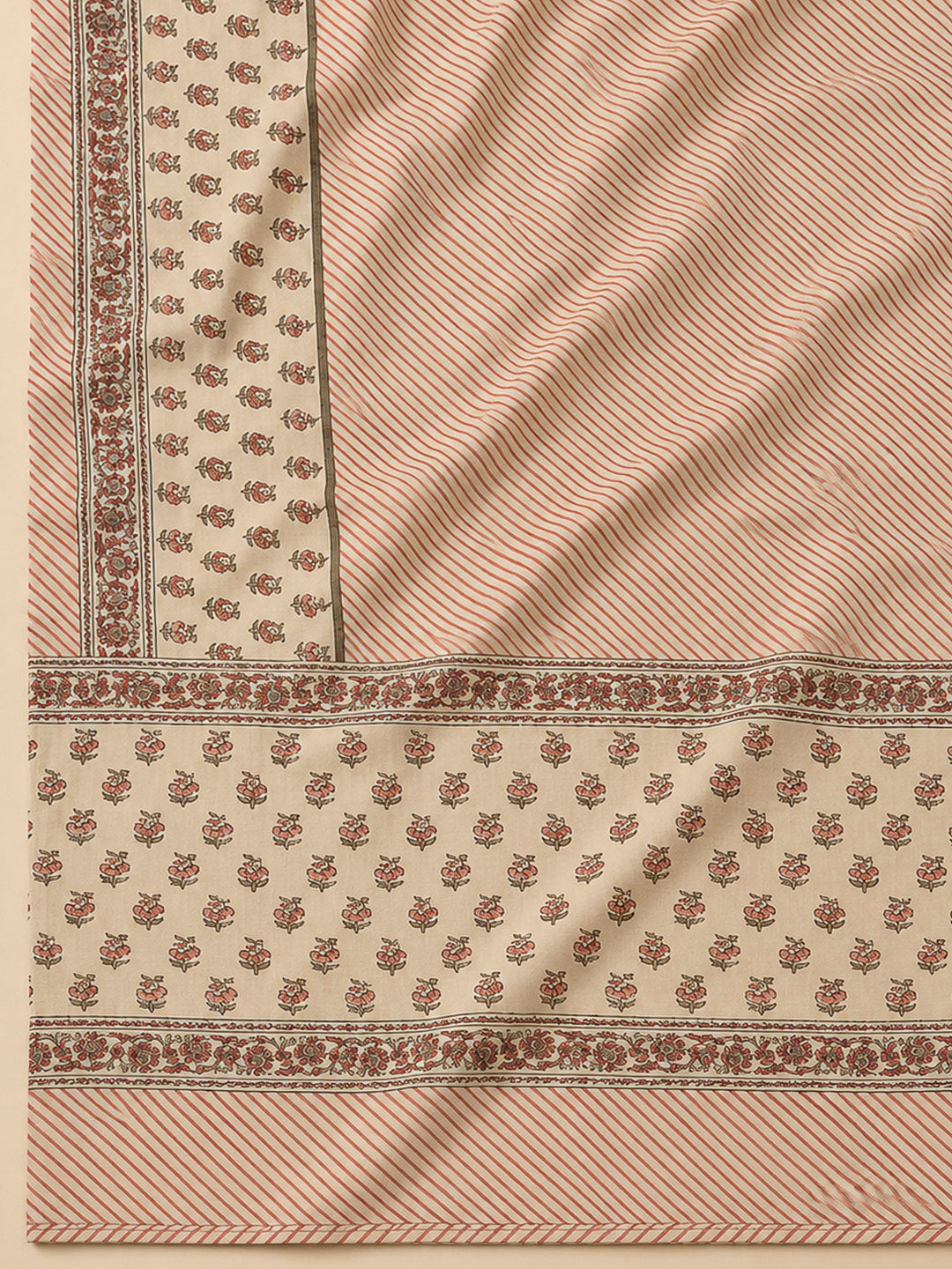Rust Tussar Printed Unstitched Dress Material