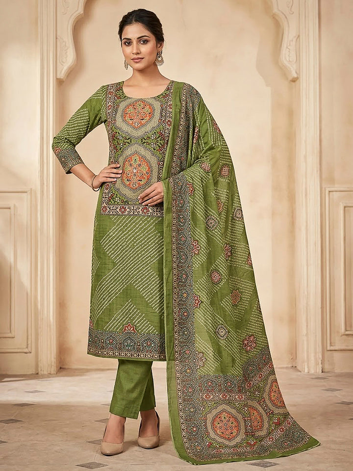Mehndi Tissue Embroidered Unstitched Dress Material