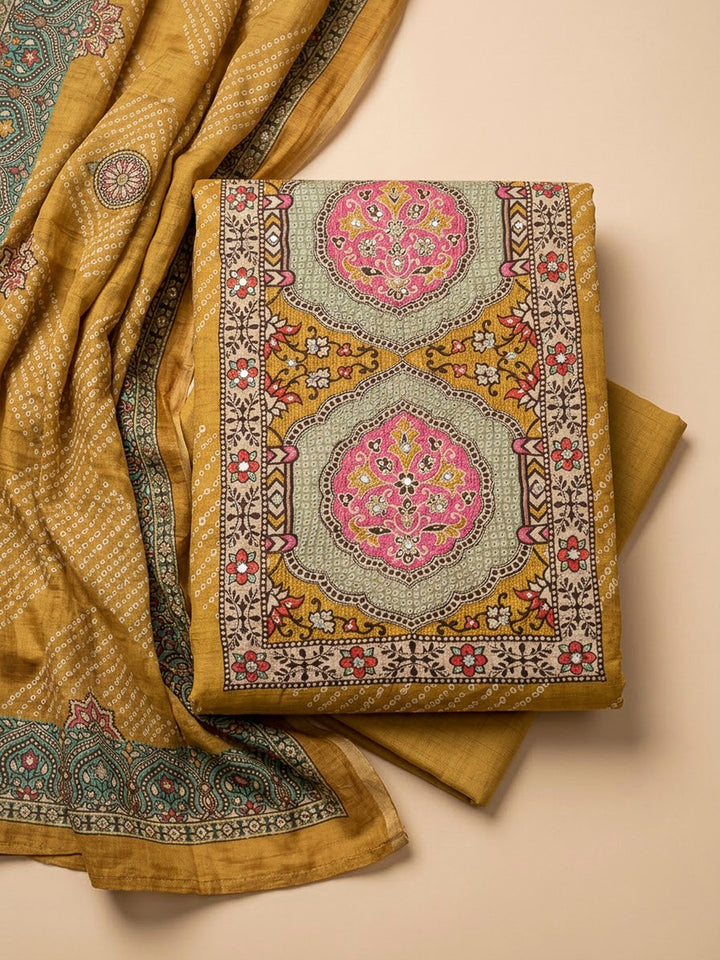 Mustard Tissue Embroidered Unstitched Dress Material