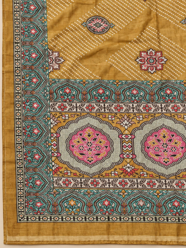 Mustard Tissue Embroidered Unstitched Dress Material